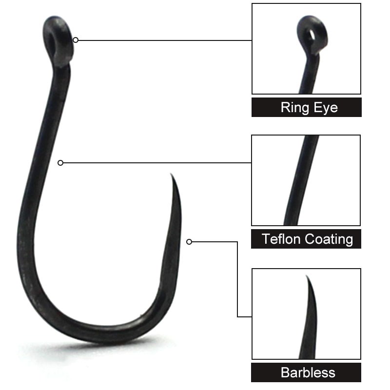 Teflon Coating Carp Fishing Hook High Carbon Steel Short curved shank Barbless Hook 6/8/10 Carp Fishing Accessories
