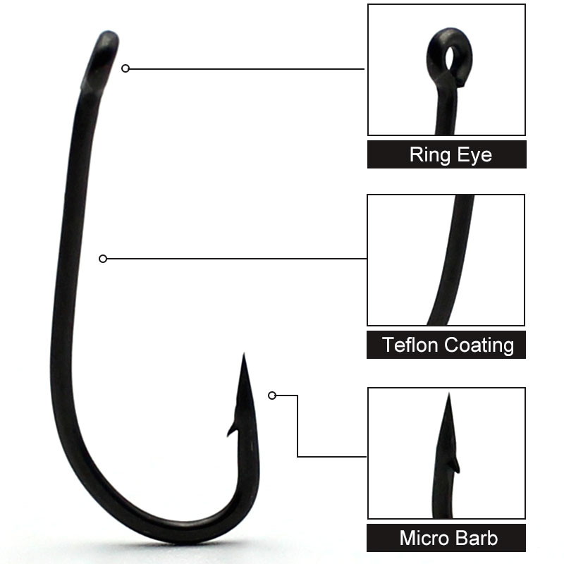Carp Fishing Hooks Teflon Coating D Rig Hook Micro Barbed Matt Black Carp Hook 2/4/6/8/10 fishing Accessories