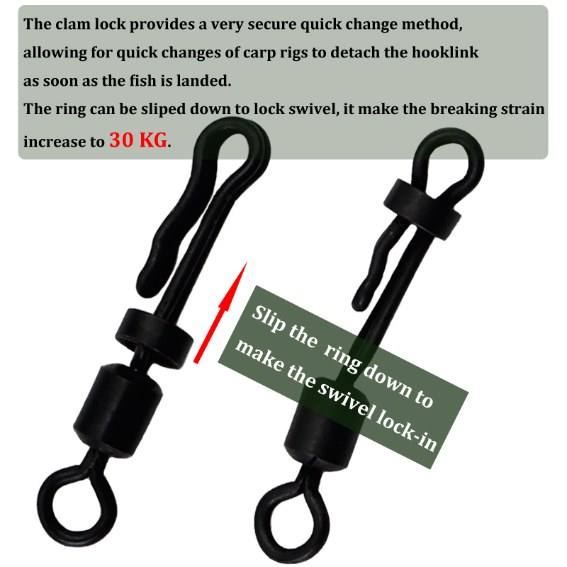 Carp Fishing Accessories Clam Lock Quick Change Swivels with 8 word Rolling  Ring Connector for Carp Rig Tackle Accessories