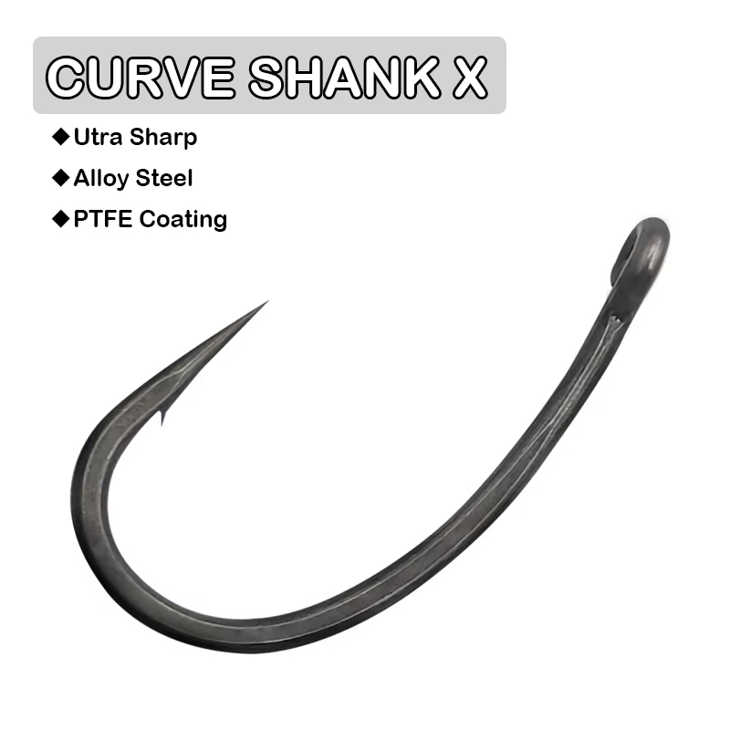 Carp Fishing CURVE SHANK X Alloy Steel PTFE coating super slide Forged shank Hook