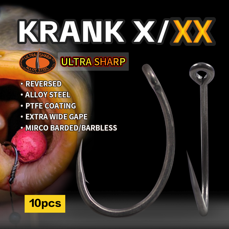 Carp Fishing Hook KRANK HOOK PTFE Coating Micro Barbed & Barbless Hook  for Fishing Tackle