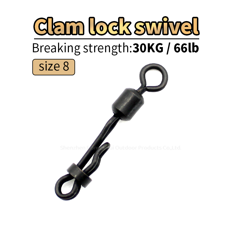 Clam Lock Size 8 Quick Change Swivels Black Carp Fishing Terminal Rig Tackle