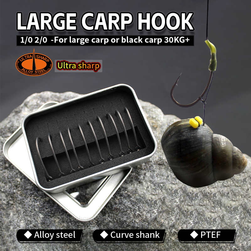 LARGE CARP HOOK Curve Shank Alloy Steel PTFE Coating for Large Carp or Black Carp 30KG+